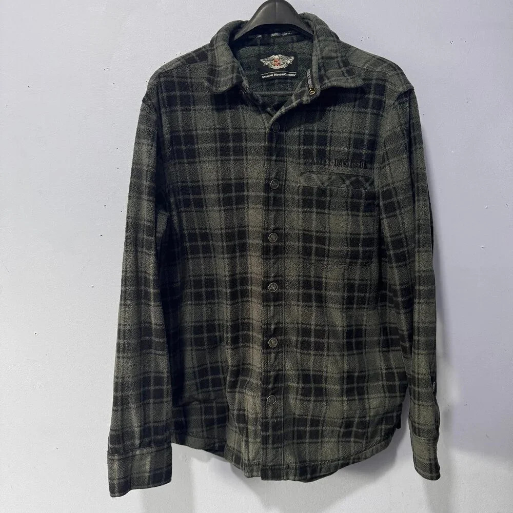 Harley-Davidson Button down  fleece sweater jacket grey black‎
